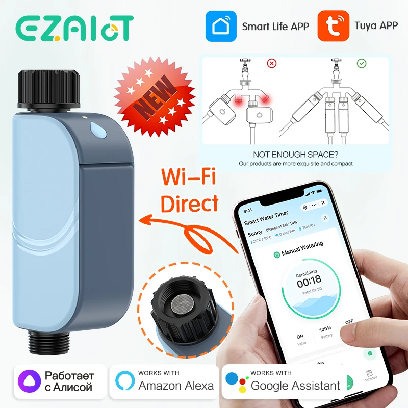 Smart WIFI Timer per irrigazione da giardino Tuya Irrigatore automatico Sistema di irrigazione a goccia remoto Valvola di controllo dell'acqua esterna Goole Hom