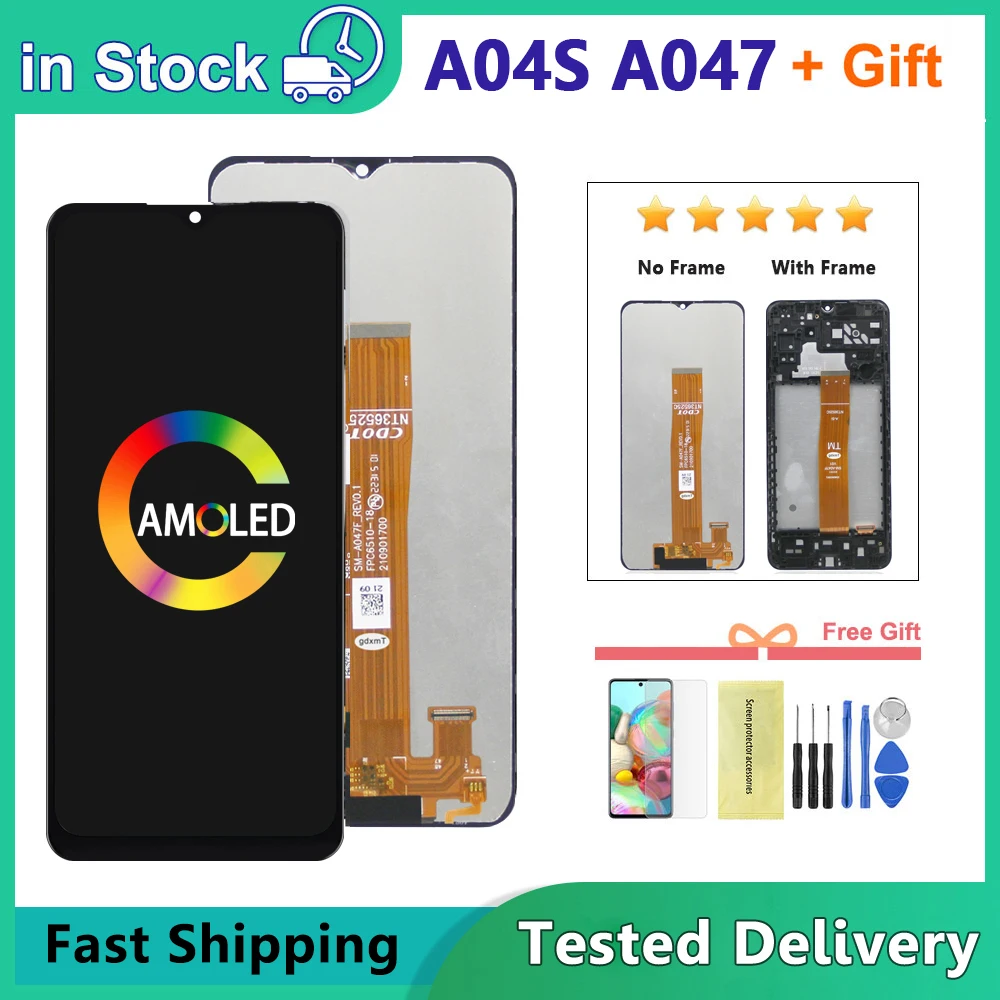 Pantalla LCD de 6,5 pulgadas para Samsung A04S, digitalizador de pantalla táctil para samsung A047F, A047F/DS, pantalla lcd con marco