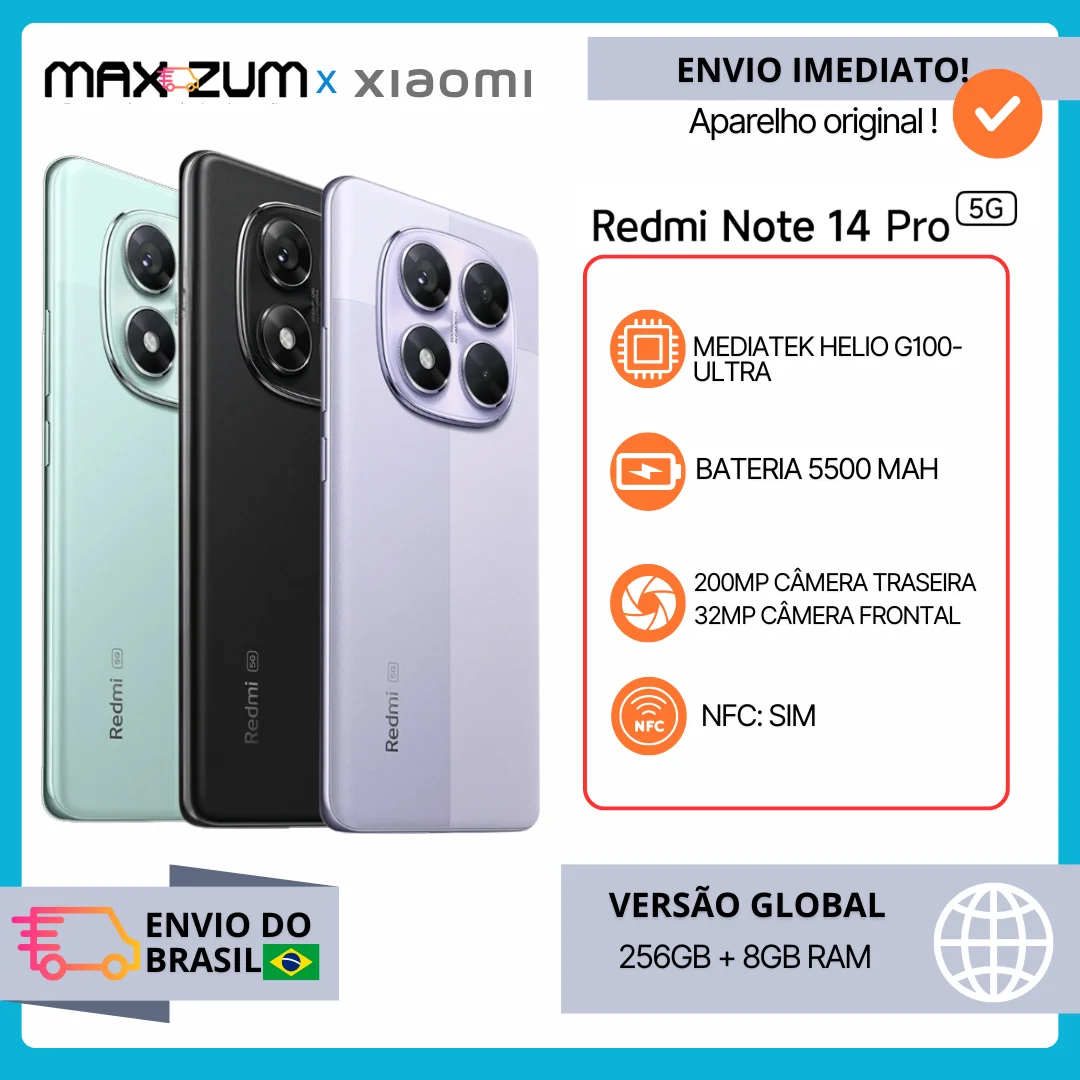 Versão global xiaomi redmi note 14 pro 5g smartphone mediatek dimensão 7300-ultra 200mp câmera ai nfc 6.67 "tela amoled ip68