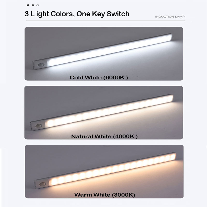 20/30/40CM USB Rechargeable Motion Sensor Light Wireless 3 Colors Dimming LED Closet Night Light Kitchen Cabinet Lamp For Xiaomi
