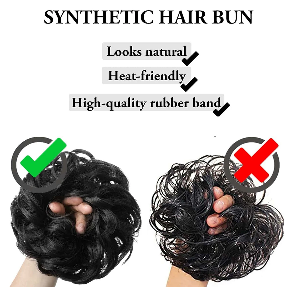 Peluca de moño de pelo sintético para mujer, Scrunchie de goma elástica ondulada de Donut, extensión de cabello para mujer, envoltura rizada