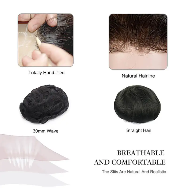 Tupé australiano para hombre, peluca con Base de PU de encaje para hombre, prótesis de cabello para hombre, peluca transpirable para hombre, sistema de reemplazo de prótesis capilar