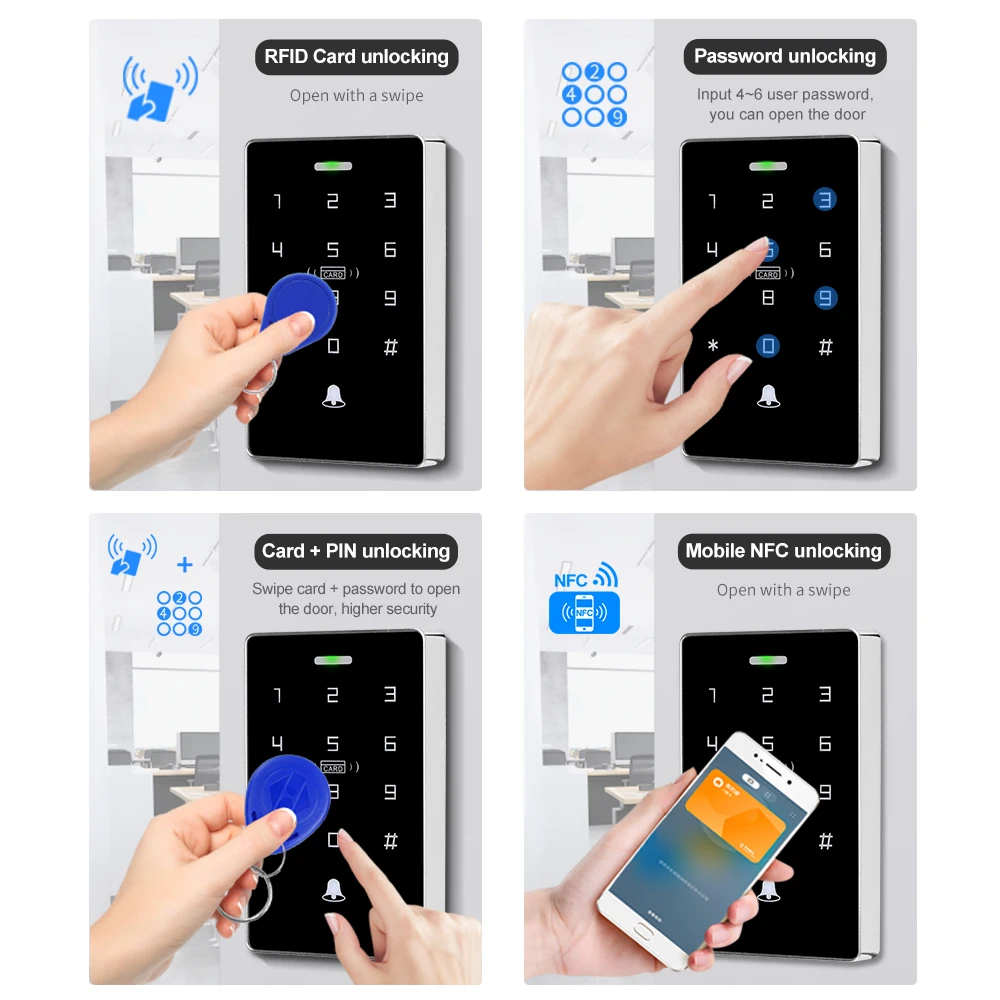 Outdoor Access Control System Kit Set Waterproof RFID Keypad 125KHz 13.56MHz NFC + 180KG Electric Magnetic Lock Strike Locks