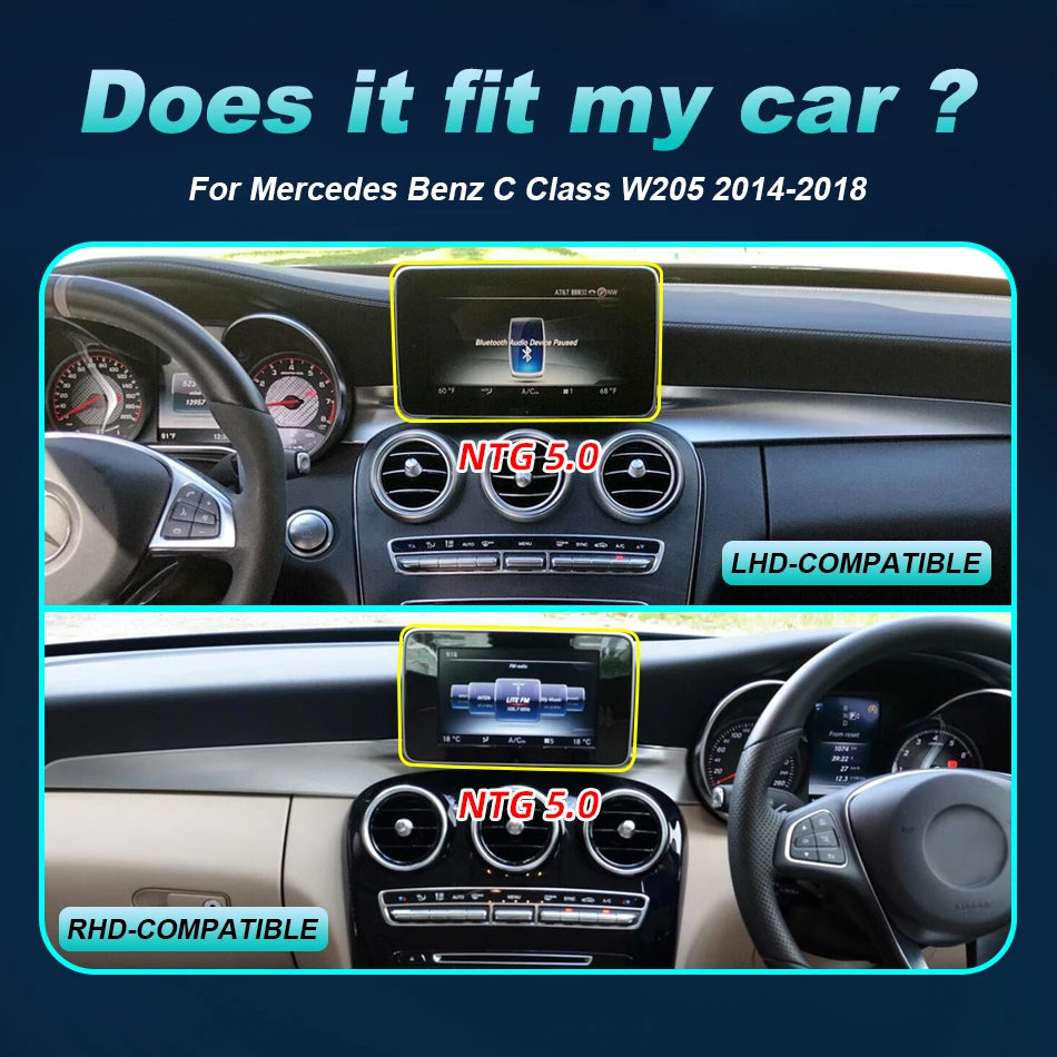 Android 14 inalámbrico Auto CarPlay para Mercedes Benz Clase C W205 2014-2018 navegación Multimedia para coche GPS SWC DSP 4G WiFi