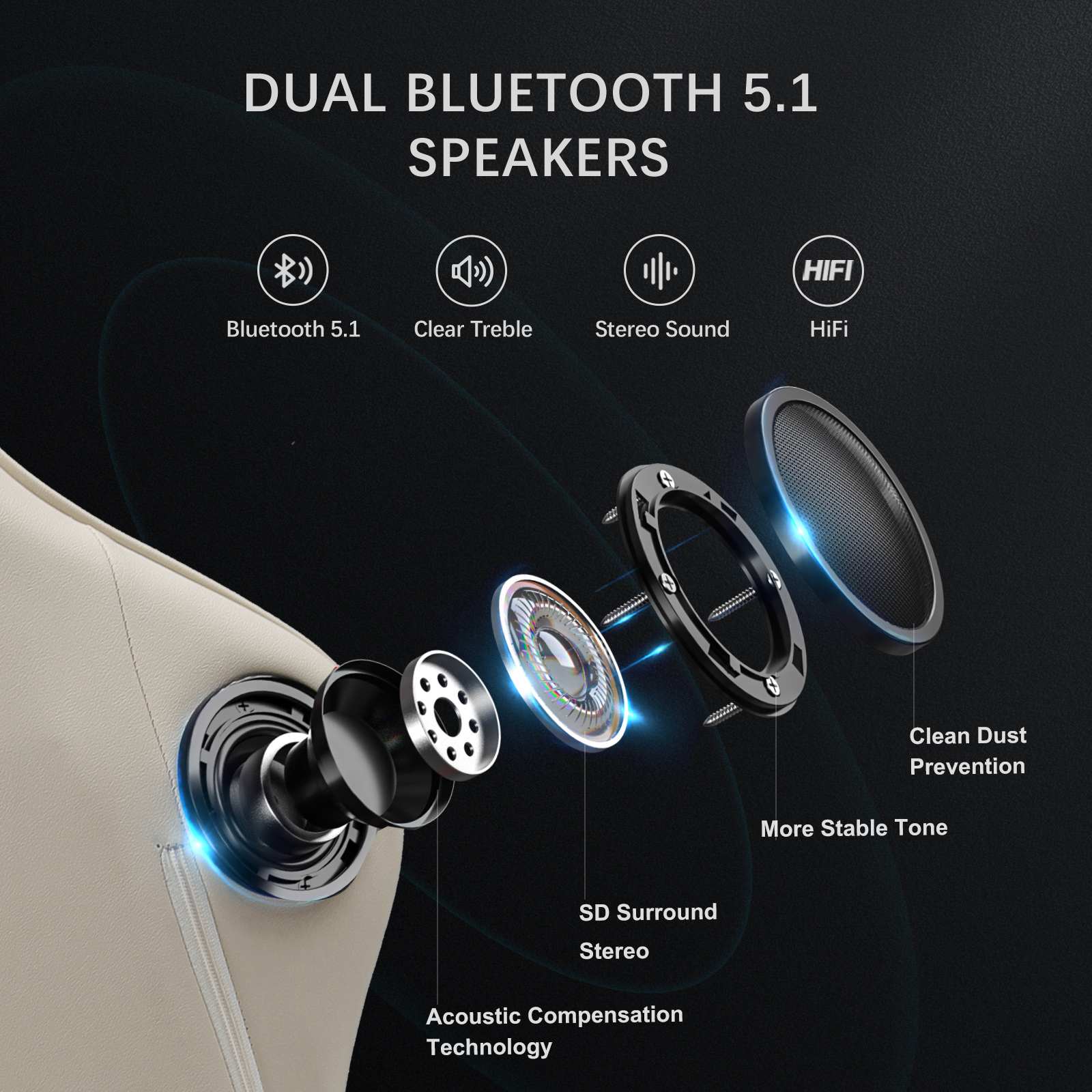 Gtplayer Gaming Stoel Ergonomische Gaming Fauteuil Bureaustoel Pc Voetensteun Luidspreker Muziekbureaustoel Tot 150Kg