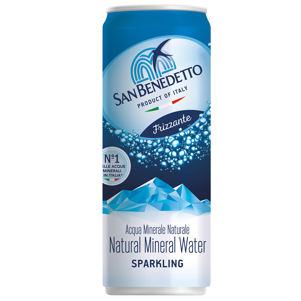 San Benedetto bruisend mineraalwater blikje |   48 potten 33cl |   Kunststofvrij |   Environmental Impact Reduced Product
