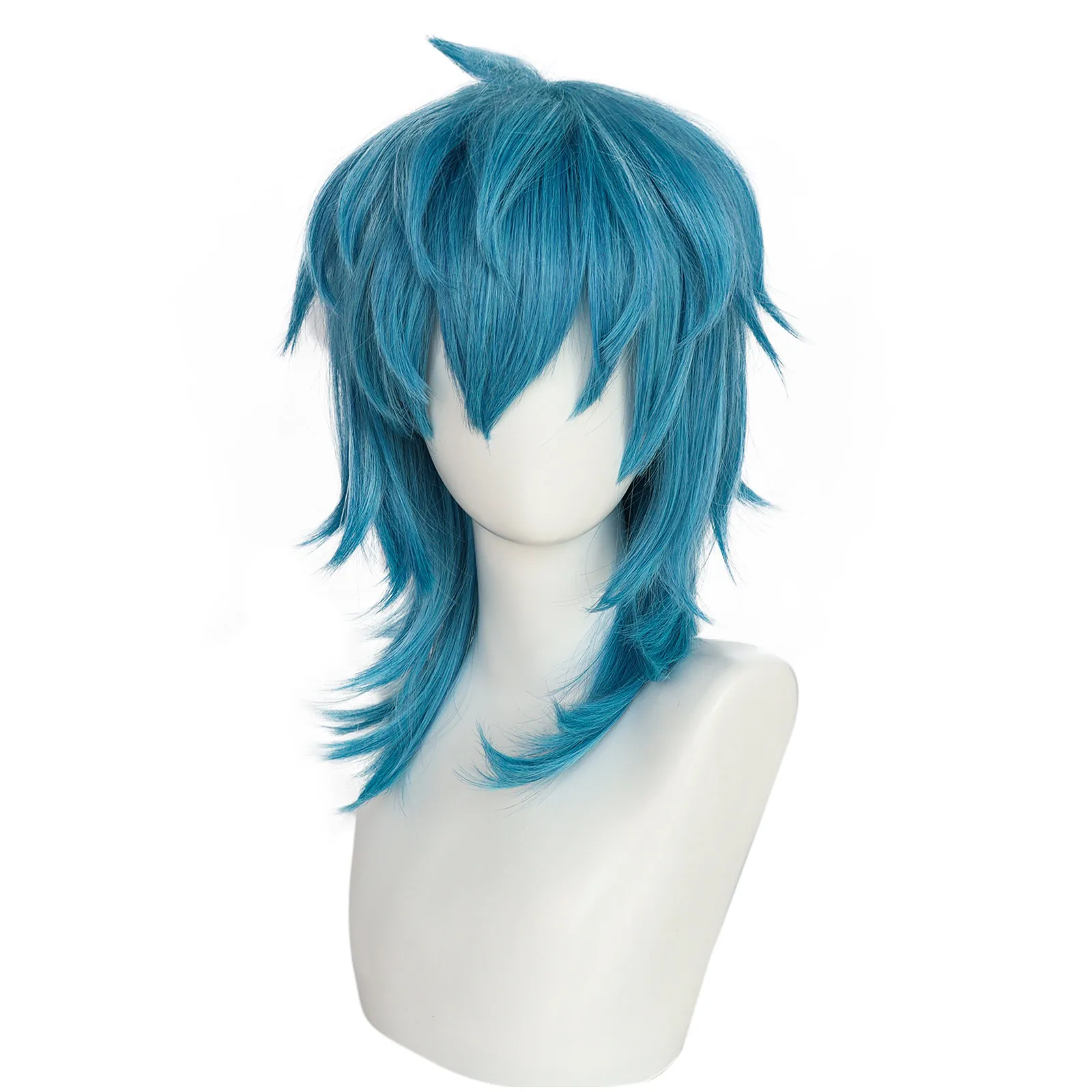 Synthetische mittellange gerade blaue Sally Face Cosplay-Perücke für Halloween, Karneval, Comic-Ausstellung