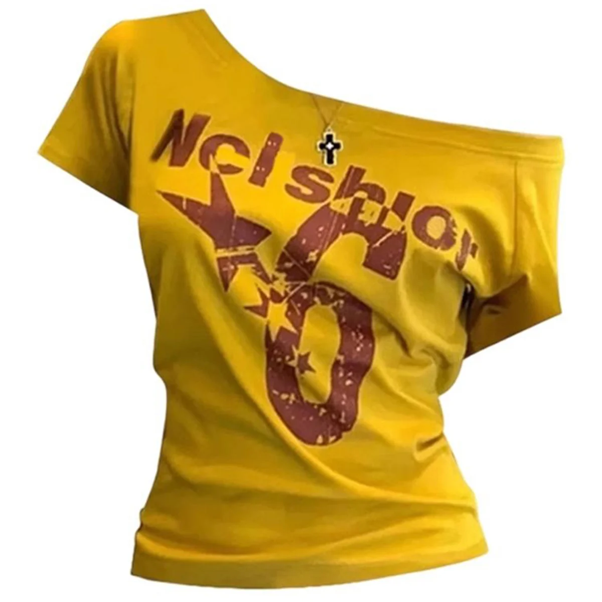 Y2k Sport Estate Off spalla Top Donna Lettera Sexy Vintage anni 2000 T-shirt manica corta Lady Body Basic Crop Top Donna Casual