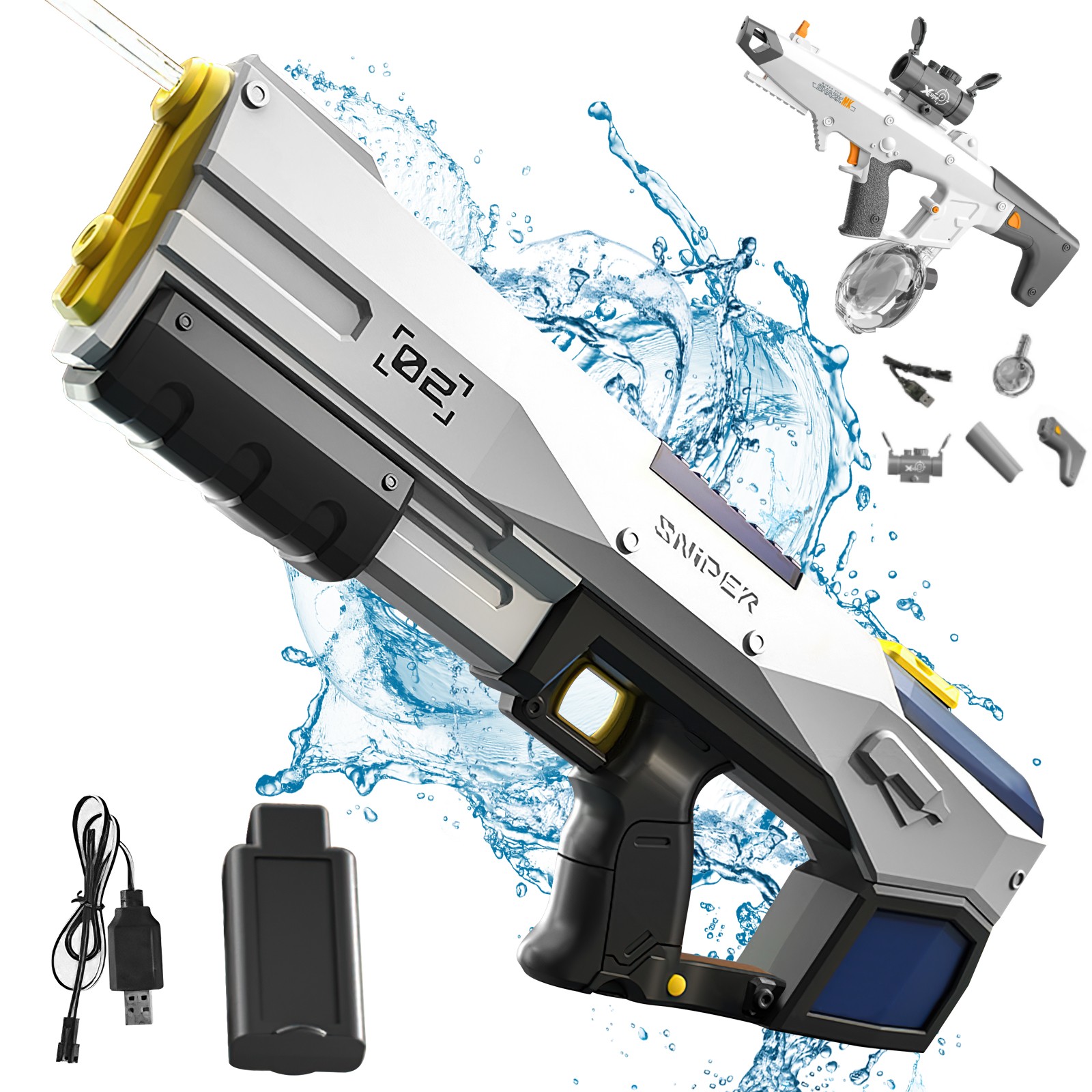 Familie elektrische Wasser pistole 450ml 8-10m Reichweite, 30min Spray & schnelles Nachladen, USB-Aufladung Outdoor-Spielzeug für Eltern Kinder Sommer aktiviert