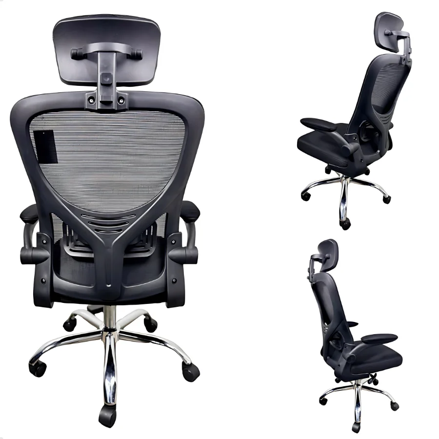 Cadeira Executiva Ergonômica Momo Design Mesh Preta com Apoio de Cabeça