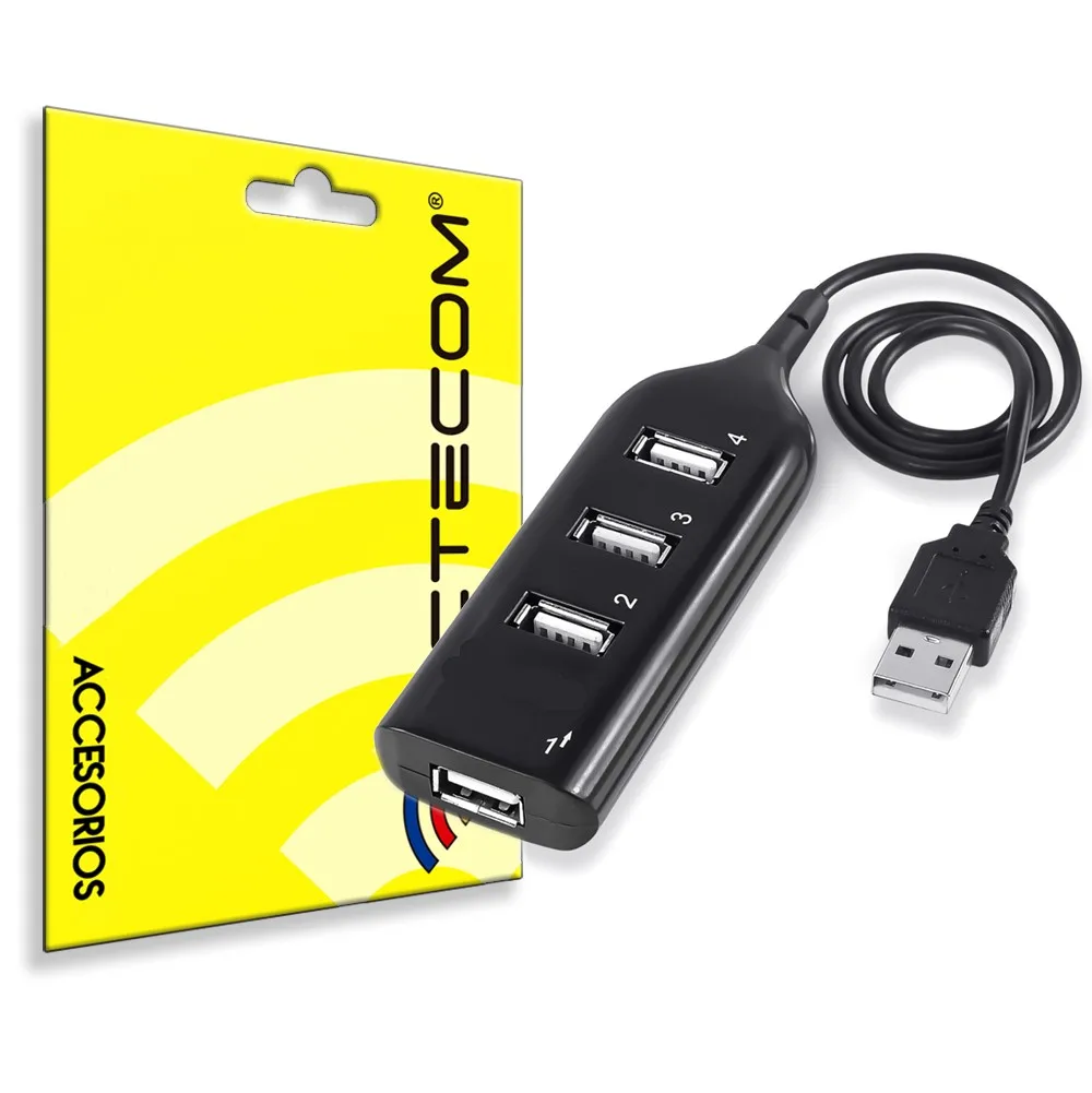 Actecom Ladrón Multipuerto Negro Adaptador HUB de 4 Puertos USB 2.0 Extensor Divisor Splitter para Windows 10 7 PC Portátil Adaptador multipuerto HUB 4 Puertos USB 2.0 duplicador ladron Negro