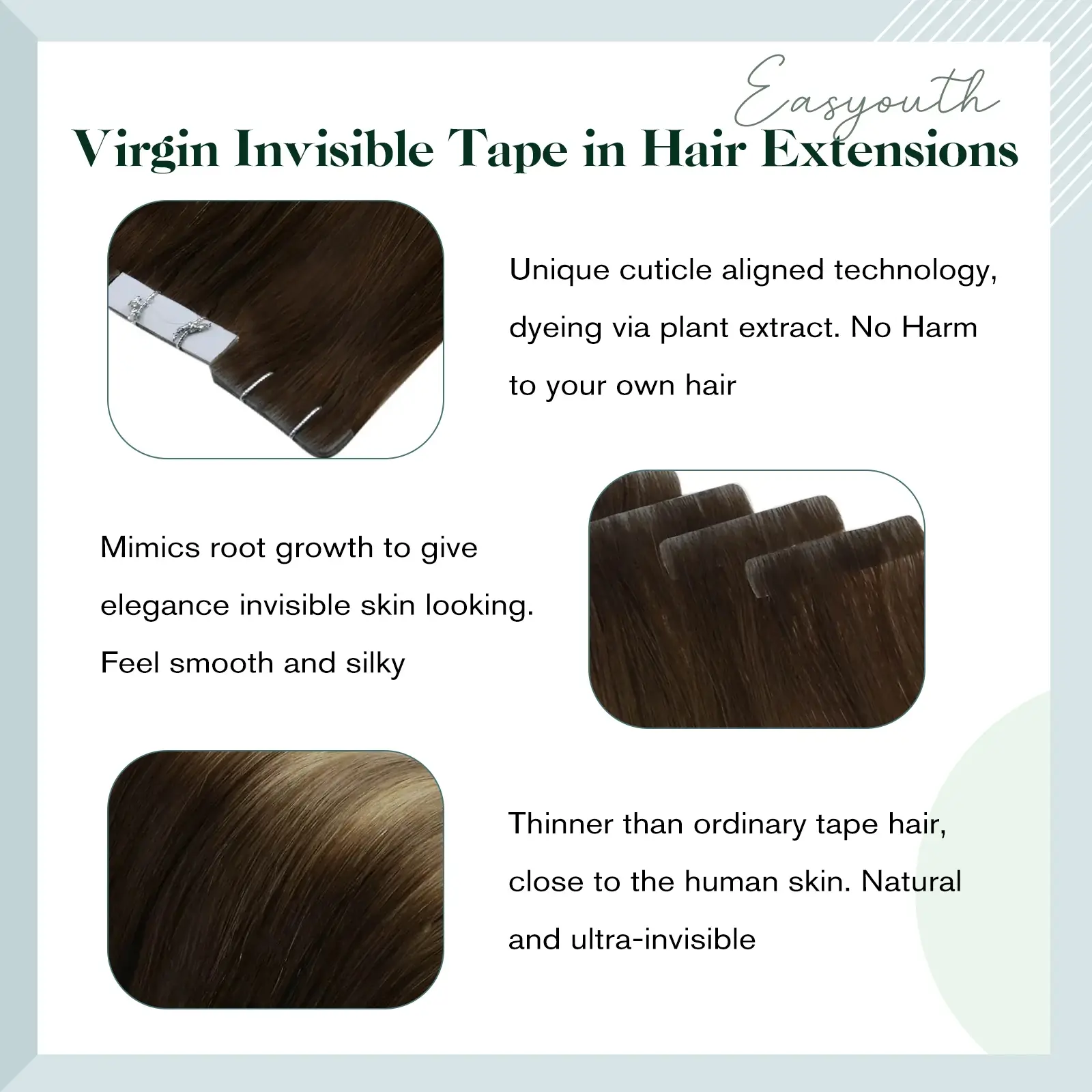 LaaVoo ruban d'injection Invisible dans l'extension de cheveux vrais cheveux humains brésilien vierge sans couture Extension de cheveux injectés de haute qualité