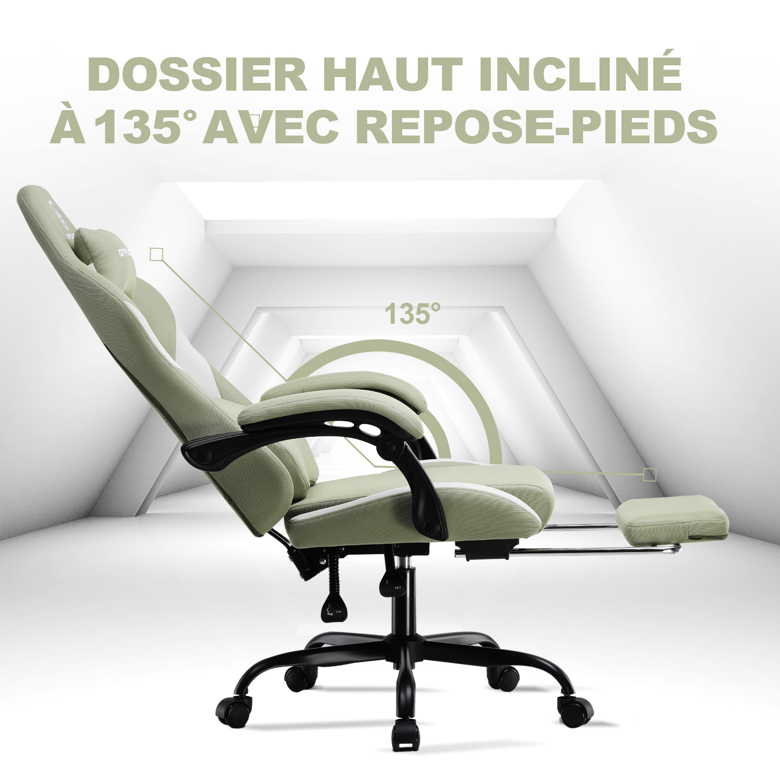 Chaise de jeu GTPLAYER, chaise de jeu, chaise de bureau respirante en tissu de haute qualité, chaise PC ergonomique, chaise de bureau réglable et rotative avec repose-pieds