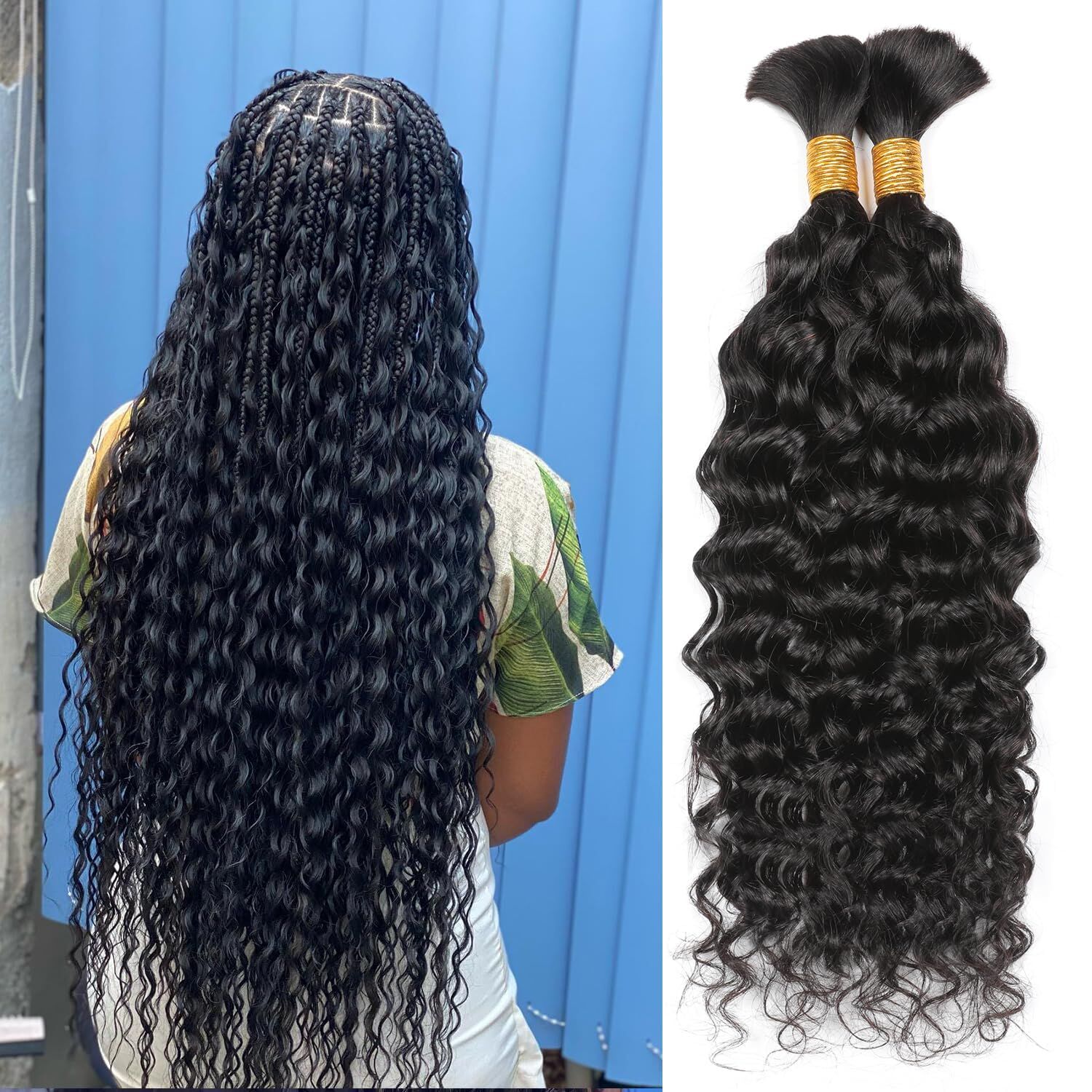Onda profunda trança de cabelo humano 100% não processado cabelo humano trança sem trama 18 Polegada encaracolado em massa cabelo humano para trança # 1B