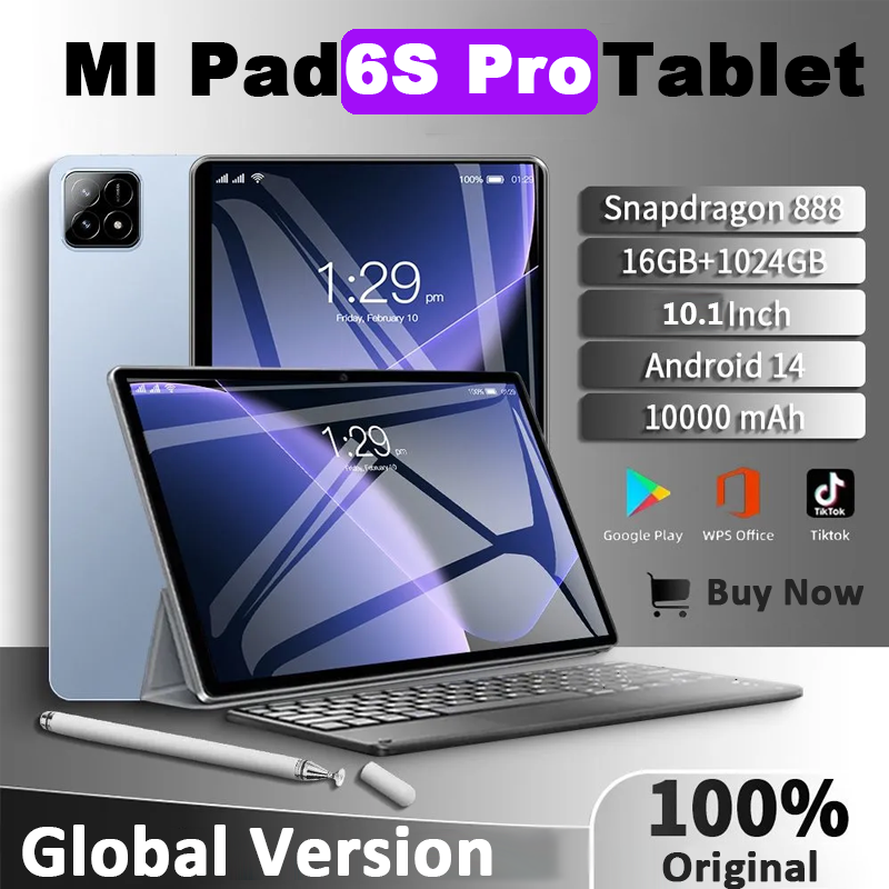 2024 Global Version Original Pad 6S Pro HD 4K 10000mAh Snapdragon 888 10.1inch 16GB+1TB Android 14 Tablet PC 5G Dual WIFI Mi Tab