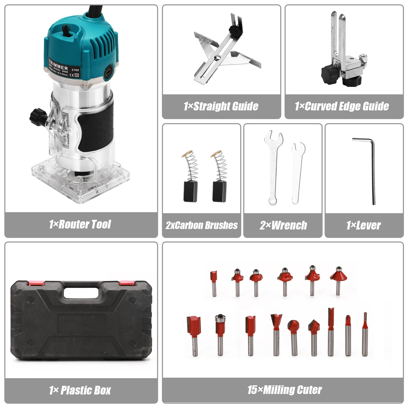 800W 30000RPM Router di legno Macchina per la lavorazione del legno Trimmer elettrico 1/4 pollici Intaglio del legno Fresatura Utensili da taglio Falegname Utensili elettrici