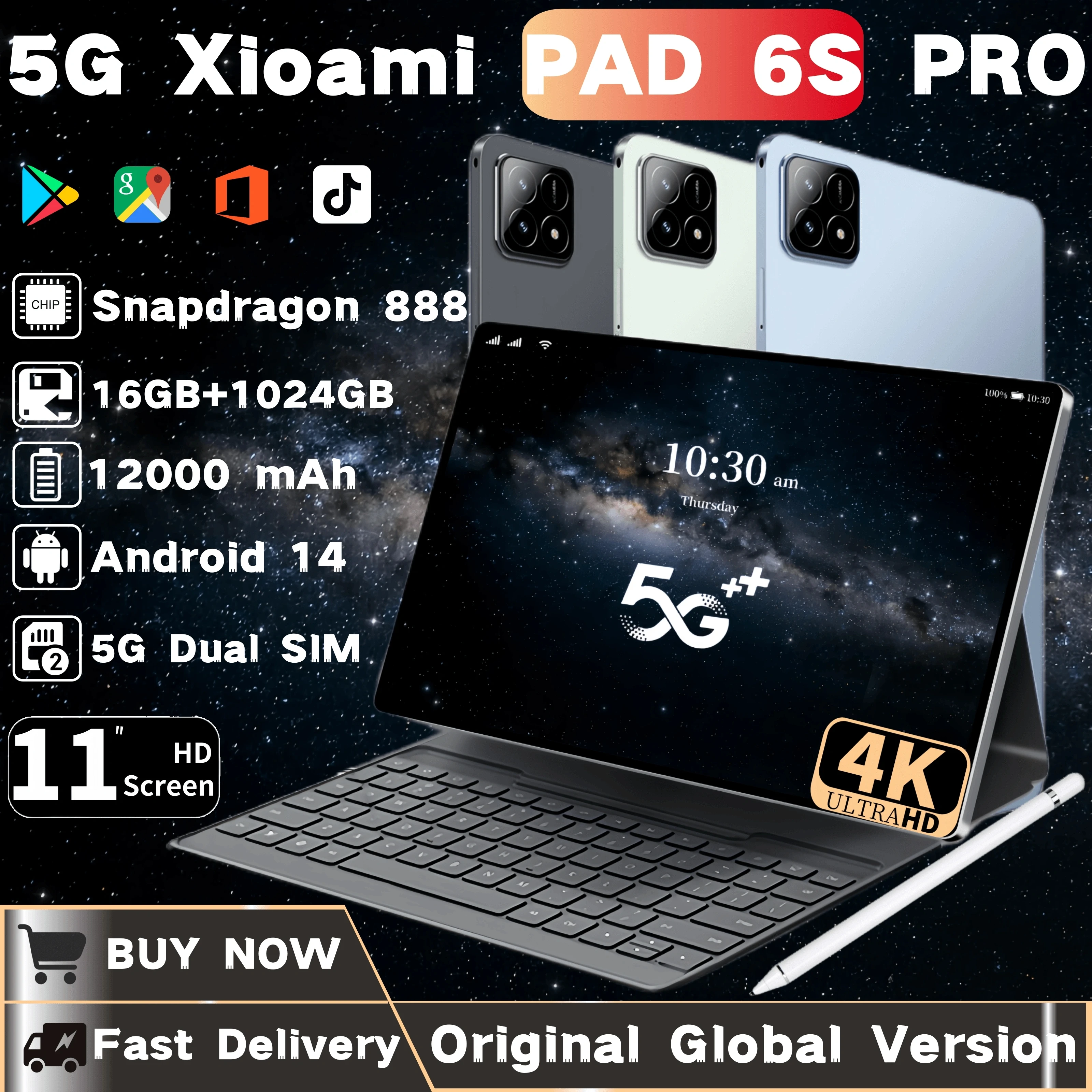 XioaMi-Tableta 6s Pro Original, Tablet con Android 14, Snapdragon888, 11 pulgadas, HD, 16GB + 1TB12000mAh, 5G, SlM Dual, Bluetooth, WiFi, GPs, mesas, 2024