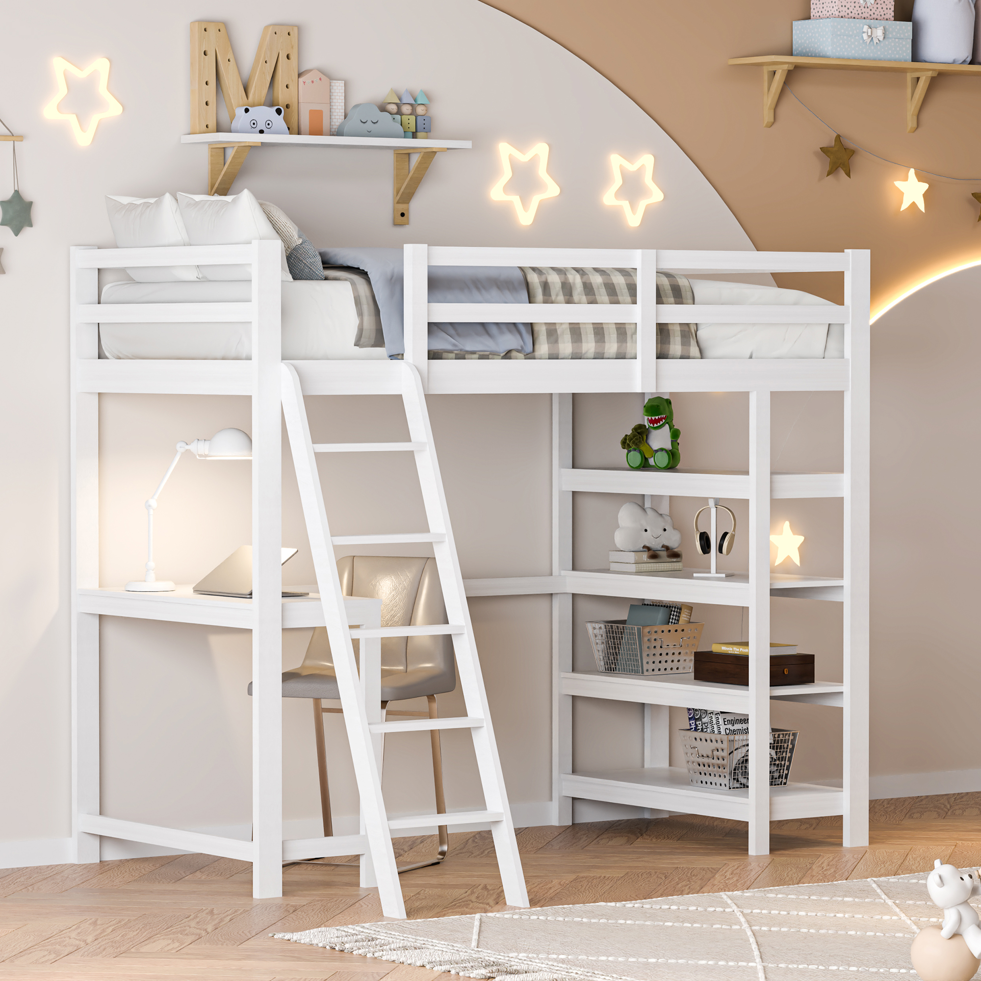 Rosahqnda Lit superposé pour enfant 90x200 cm avec compartiments de rangement et bureau intégré, lit superposé pour enfant