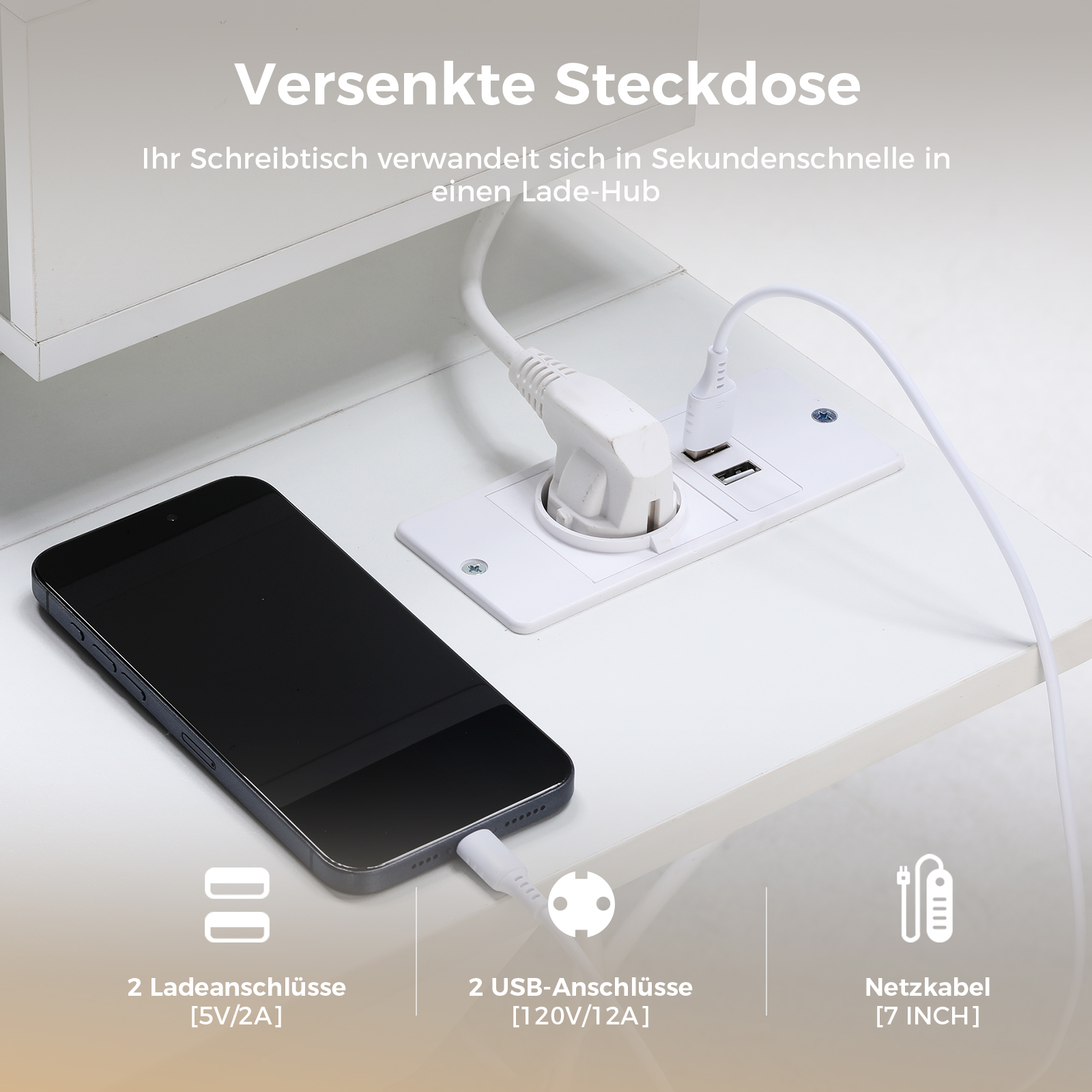 GTPLAYER Höhenverstellbarer Schreibtisch Elektrischer, 120x60cm Schreibtisch Schubladen und Monitorständer, Ideal für Büro