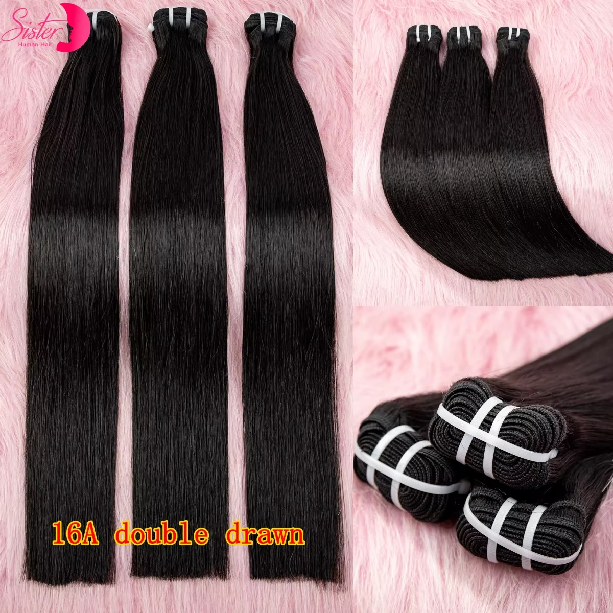16a duplo desenhado osso vietnamita cru em linha reta feixes de cabelo humano 22 24 26 polegada 100% não processado extensões de pacote de cabelo virgem cru