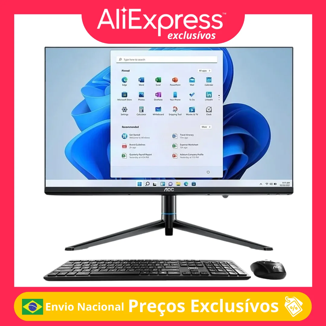 Computador All In One AOC N95 23.8" Full HD Processador Intel 8GB DDR4 512GB SSD HDMI USB Som Integrado Windows 10 Bivolt Fast