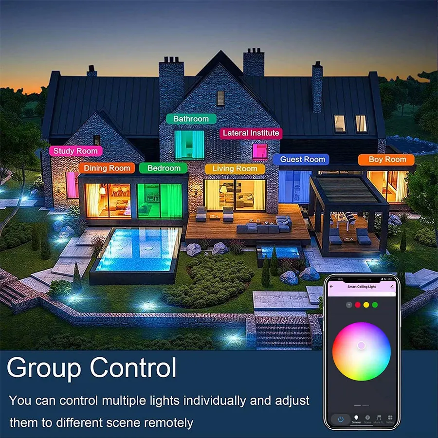 Tuya WiFi 스마트 천장 조명 RGBCW Led 천장 조명 샹들리에 24W 220V 침실 거실 장식 Alexa Google 홈