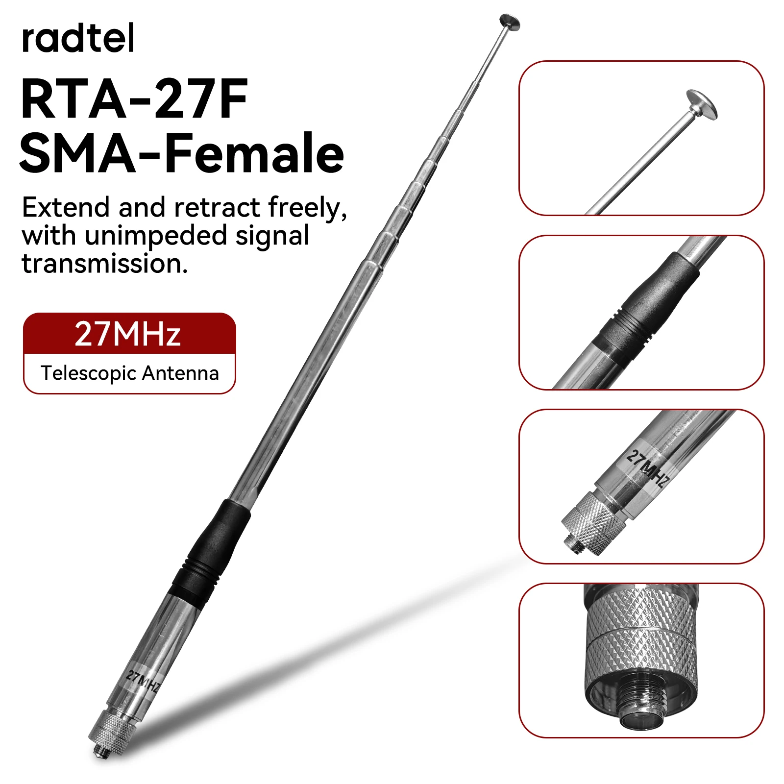 Antena CB Radtel RTA-27 27MHz Teleskopowa o Wysokim Zysku do Walkie Talkie Radtel RT-860 RT-880 RT-920 Iradio UV-88 UV-98 Plus