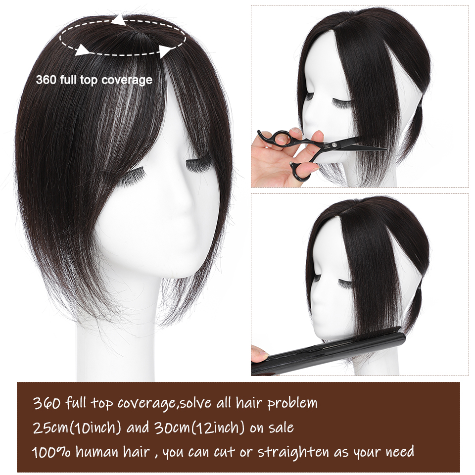 Dazzeal Topper Human Hair Women Natural Straight Crab Hair clips For Hair Topper With Bangs Black Brown 100 Human Hair Extension