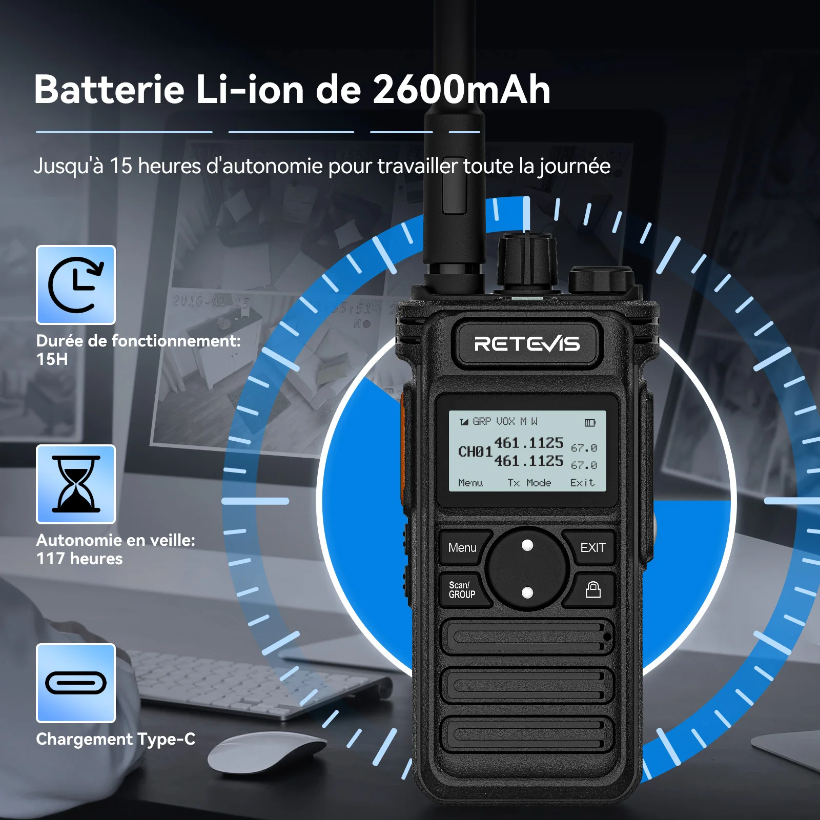 Retevis RT86S Talkie Walkie Longue Portée Talkie-walkie Walkies Talkies Radio Longue Distance Ptt Portable Walkie Talkie Rechargeables Puissants Chasse 1 2 Pièces Professionnelle Rechargeable Long Distance