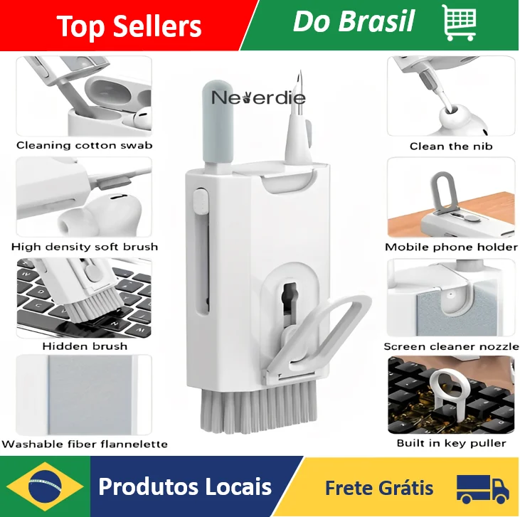 kit de escova de limpeza de teclado 8 em 1 multifuncional portátil para computador/fone de ouvido/ferramentas - Neverdie Store
