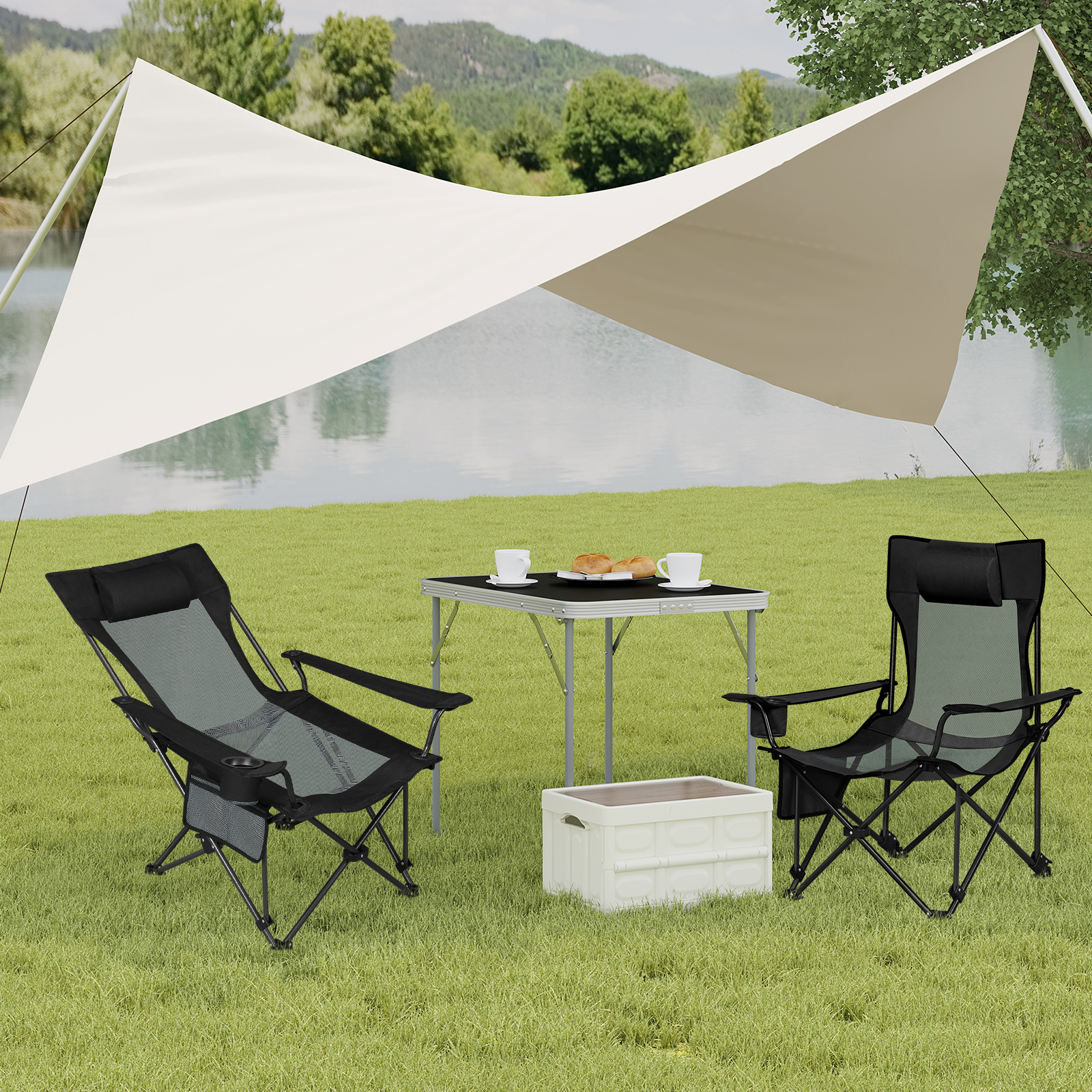 Chaise de camping pliable avec dossier réglable, chaise de pêche pliante, chaise inclinable ultralégère avec sac de transport, support de clics, Carry B