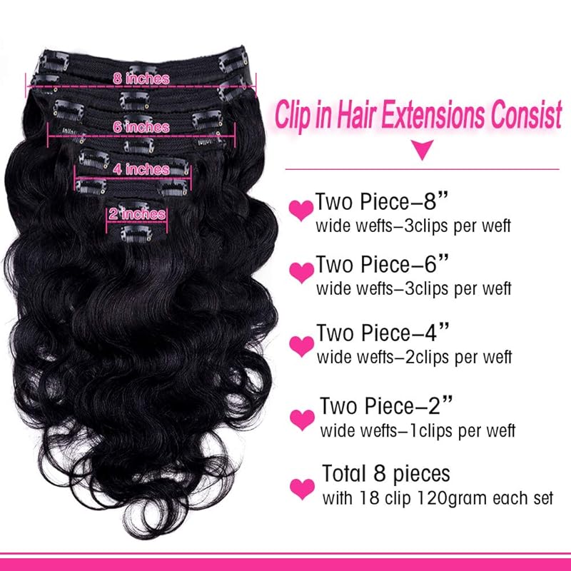 Extensions de cheveux Body Wave à Clip, cheveux humains réels, 100% cheveux brésiliens, sans couture, pour femmes, 120 grammes