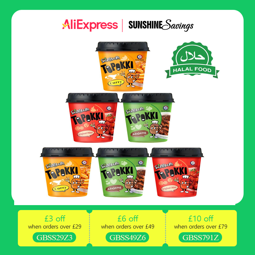 Samsam ,  Halal Toppokki Korean Snack Mild Spicy Rice Cake Instant Food（Pack of 6 cup）