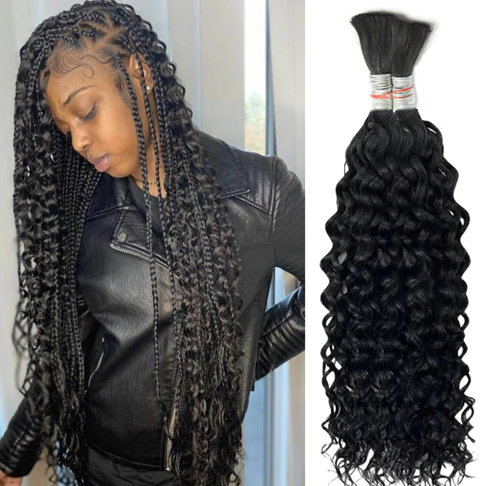 Onda de água boho trança cabelo humano sem trama cabelo encaracolado em massa onda profunda cabelo em massa para trança micro trança cabelo