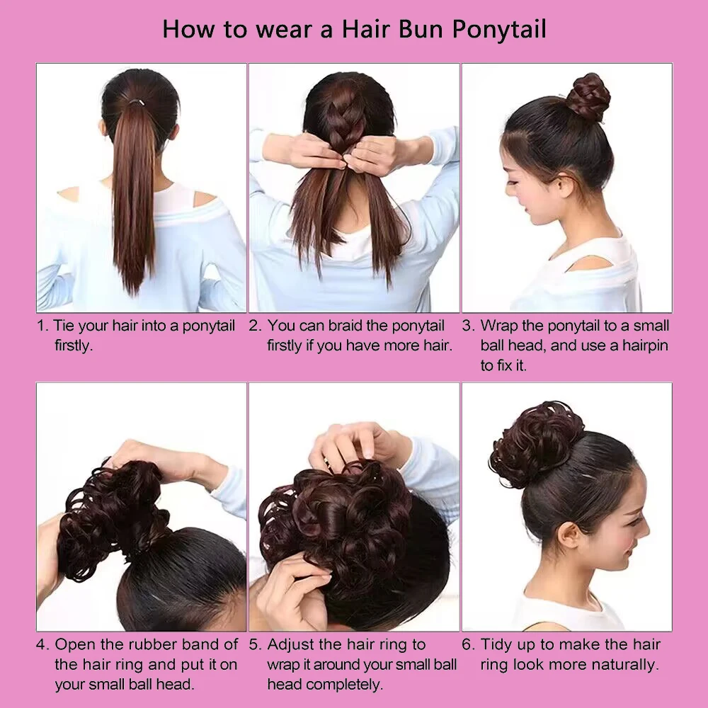 100% มนุษย์ผม Bun ผมจริง Bun Extensions ผมธรรมชาติผมสีน้ําตาล Messy Rose Bun Wavy Curly Bun ผมชิ้นสําหรับผู้หญิง