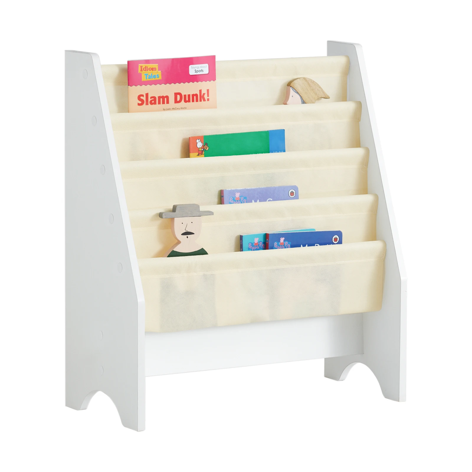 SoBuy FRG225-W Scaffale per bambini Ventilatore sospeso Scaffale Supporto per giornali con 4 ripiani Scaffale per libri BHT ca. 62x71x29 cm