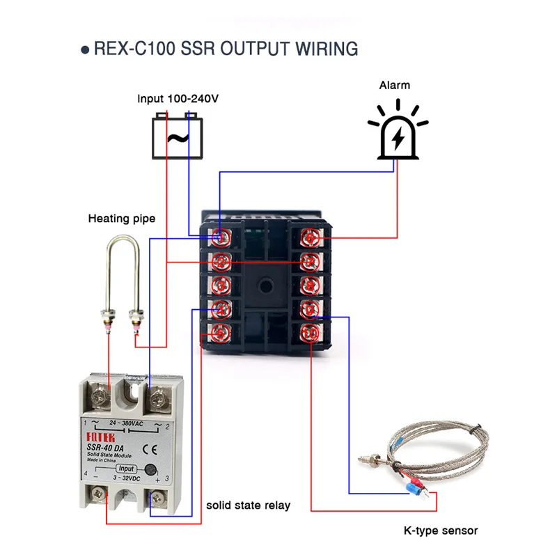 Controlador de temperatura REX-C100 PID 220v 400 grados termostato Digital salida 40A SSR K tipo termopar