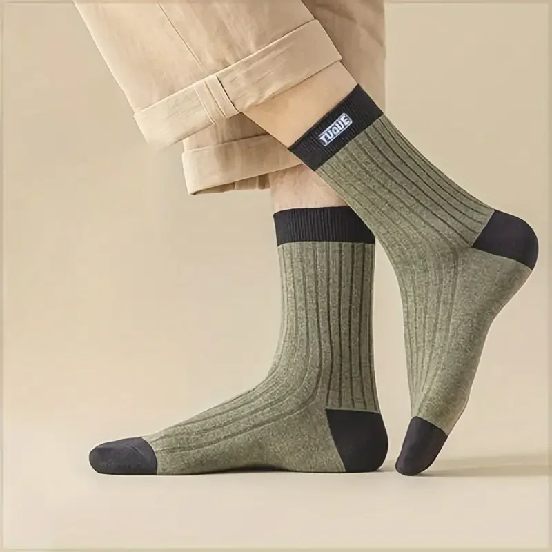5 pares de calcetines unisex informales cómodos y transpirables con bloques de color a la moda para hombre al aire libre que usan todas las estaciones