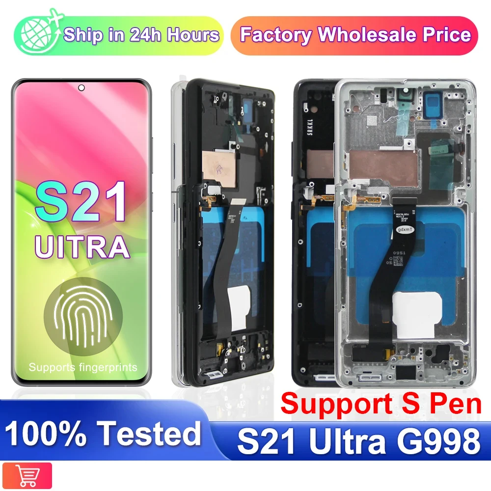 Schermo S21 Ultra AMOLED per Samsung Galaxy S21 Ultra 5G G998B G998B/DS Display LCD Touch Screen con impronte digitali con cornice