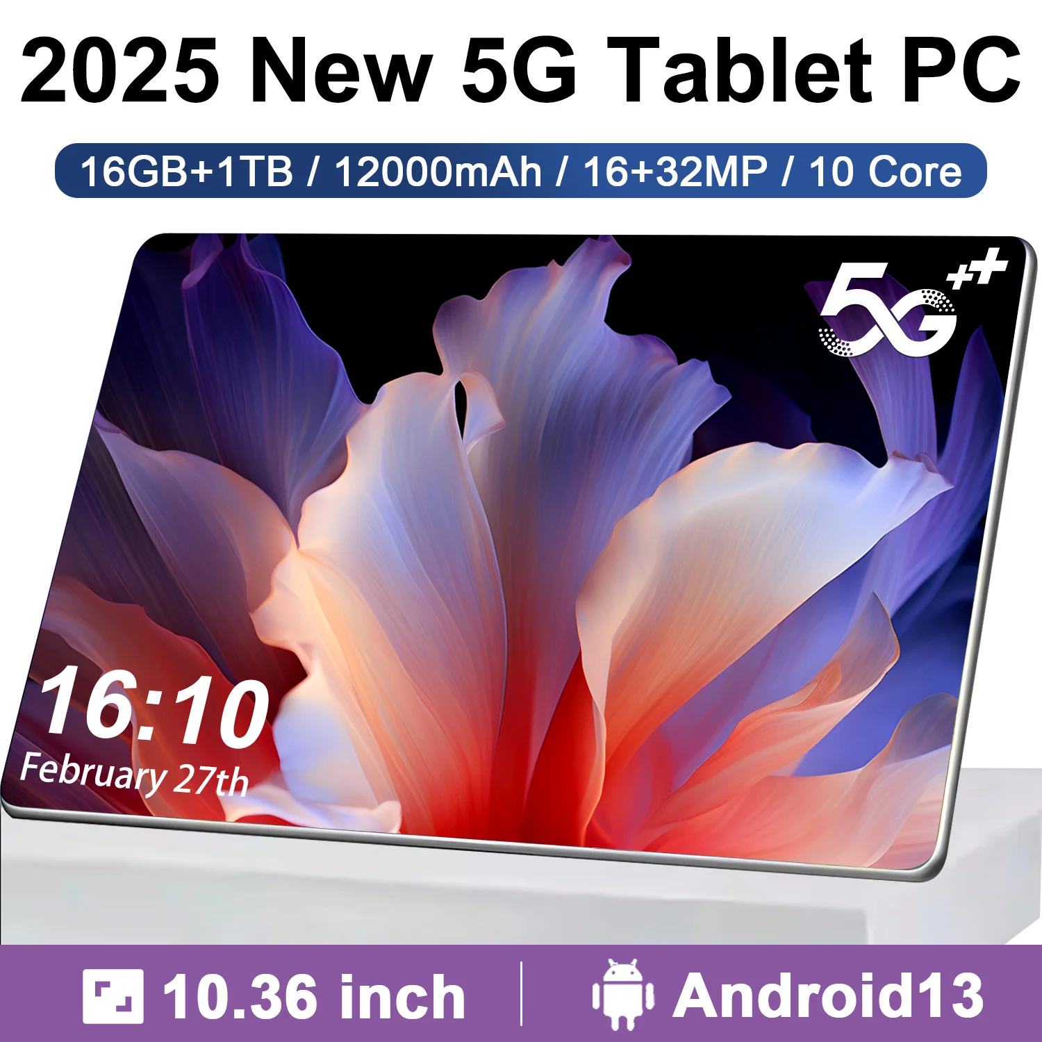 2025 5G Original Tablet Android New 10.36inch 16GB RAM 1TB ROM Tablets 12000mAh 10-core Android 13.0 WIFI Bluetooth Network Pc