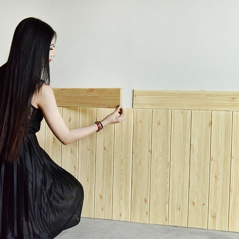 35*35 ซม.10 ชิ้น 3D ไม้ Grain สติ๊กเกอร์ติดผนังกันน้ําห้องนั่งเล่นห้องครัวพื้นหลังกําแพงตกแต่ง