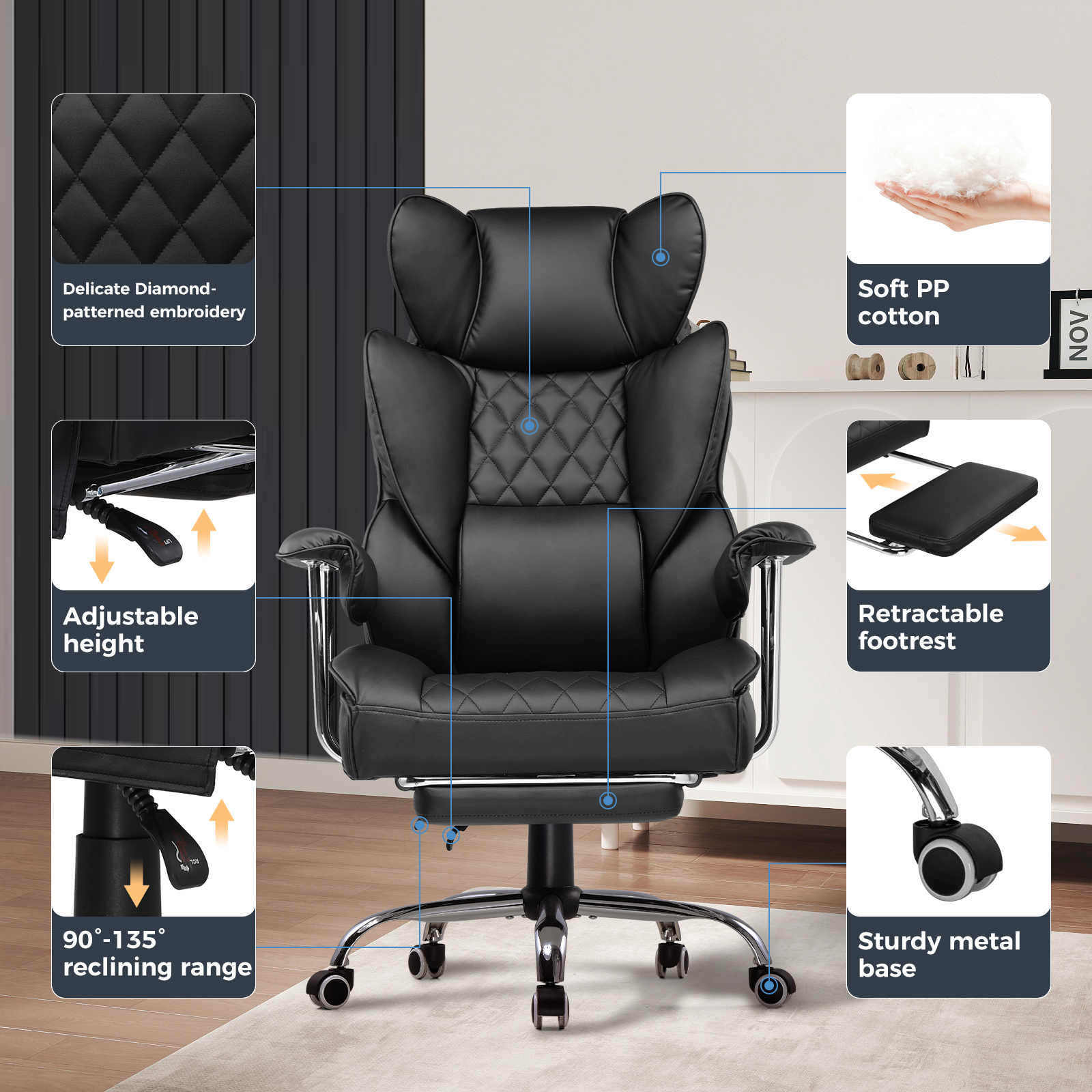GTPLAYER Gaming chair office chair with pocket spring lumbar support, ergonomic and comfortable wide office computer chair
