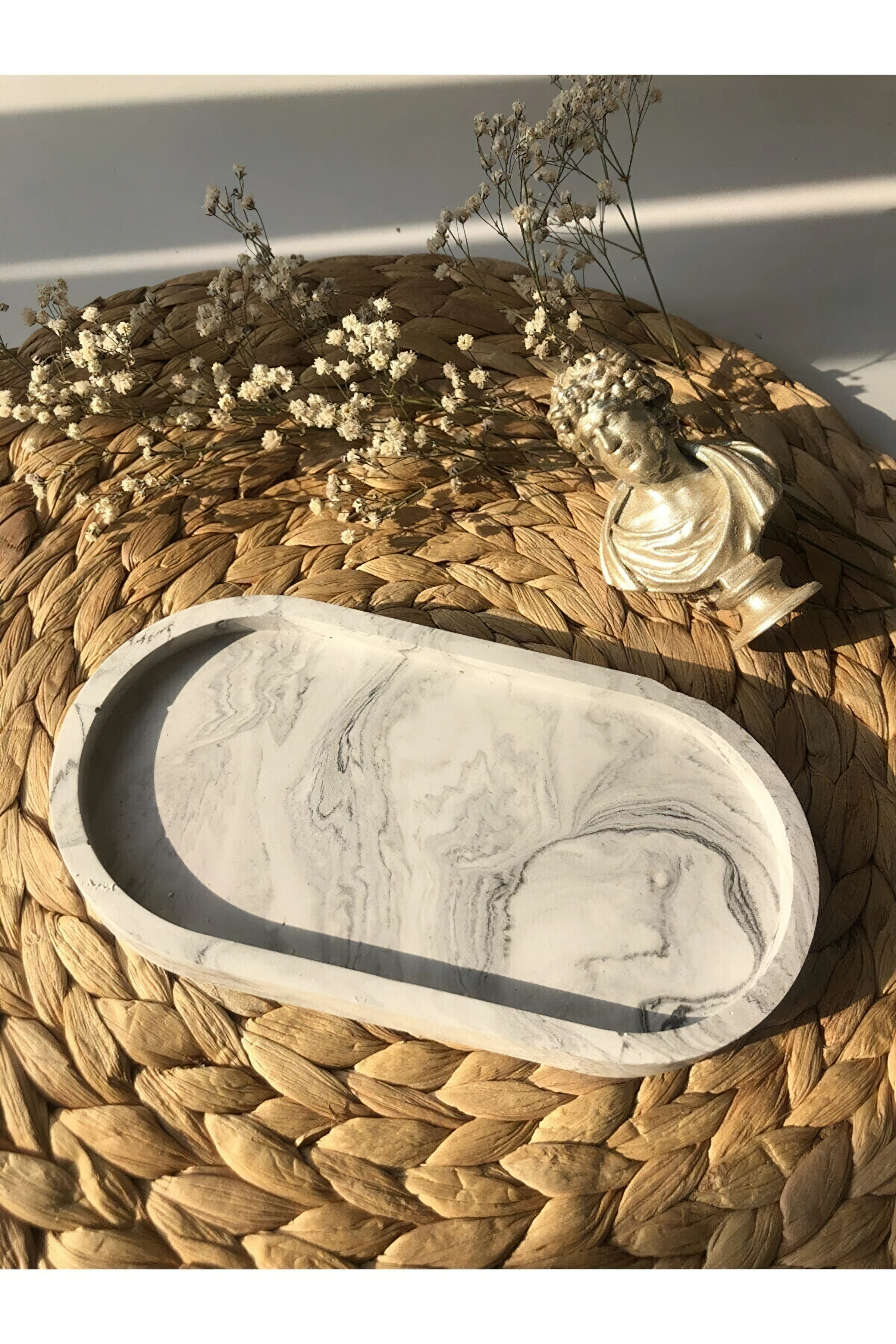Marmer Dekoratif Bermotif Lilin Oval Tunggal, Pot Bunga dan Piring Perhiasan, Tempat Lilin, Penyelenggara, Dekorasi Piring Terrazzo