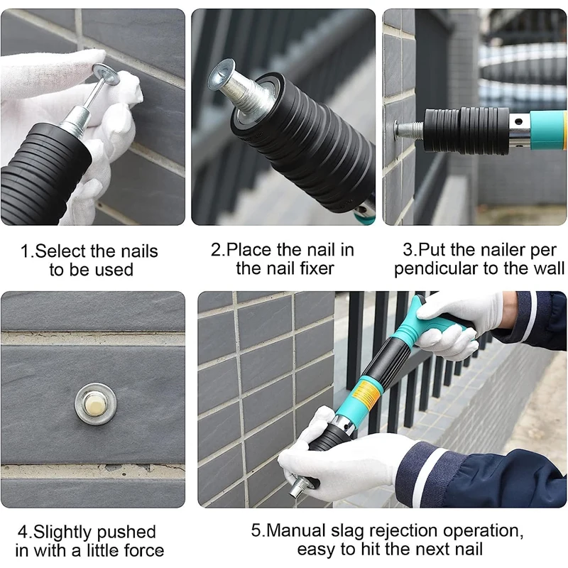 Mini pistola de pregos de aço com 100 peças, pistola de rebite manual de unhas, âncora de parede de concreto, serviço de entalhe de parede, rebite mais rápido