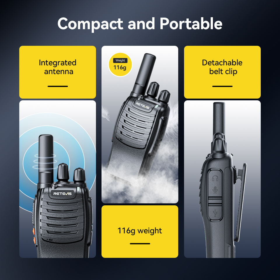 Retevis H777 2 Stück Walkie-Talkie, klare Klangqualität, tragbare Walkie-Talkies, große Reichweite, Typ-C, Zwei-Wege-Radio für Radfahren, Camping