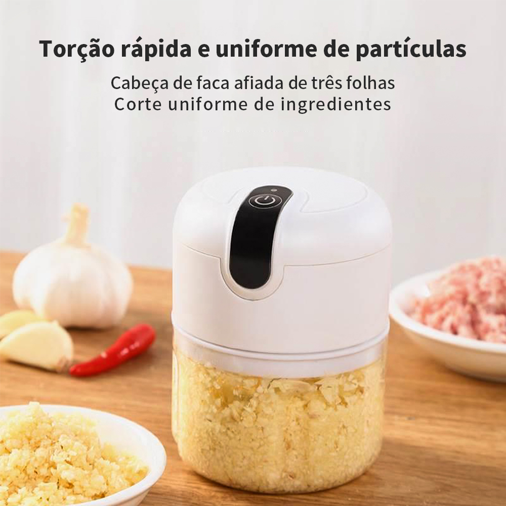 Mini Processador com 3 lâminas de aço inox Elétrico de Alimentos Portátil 250ml