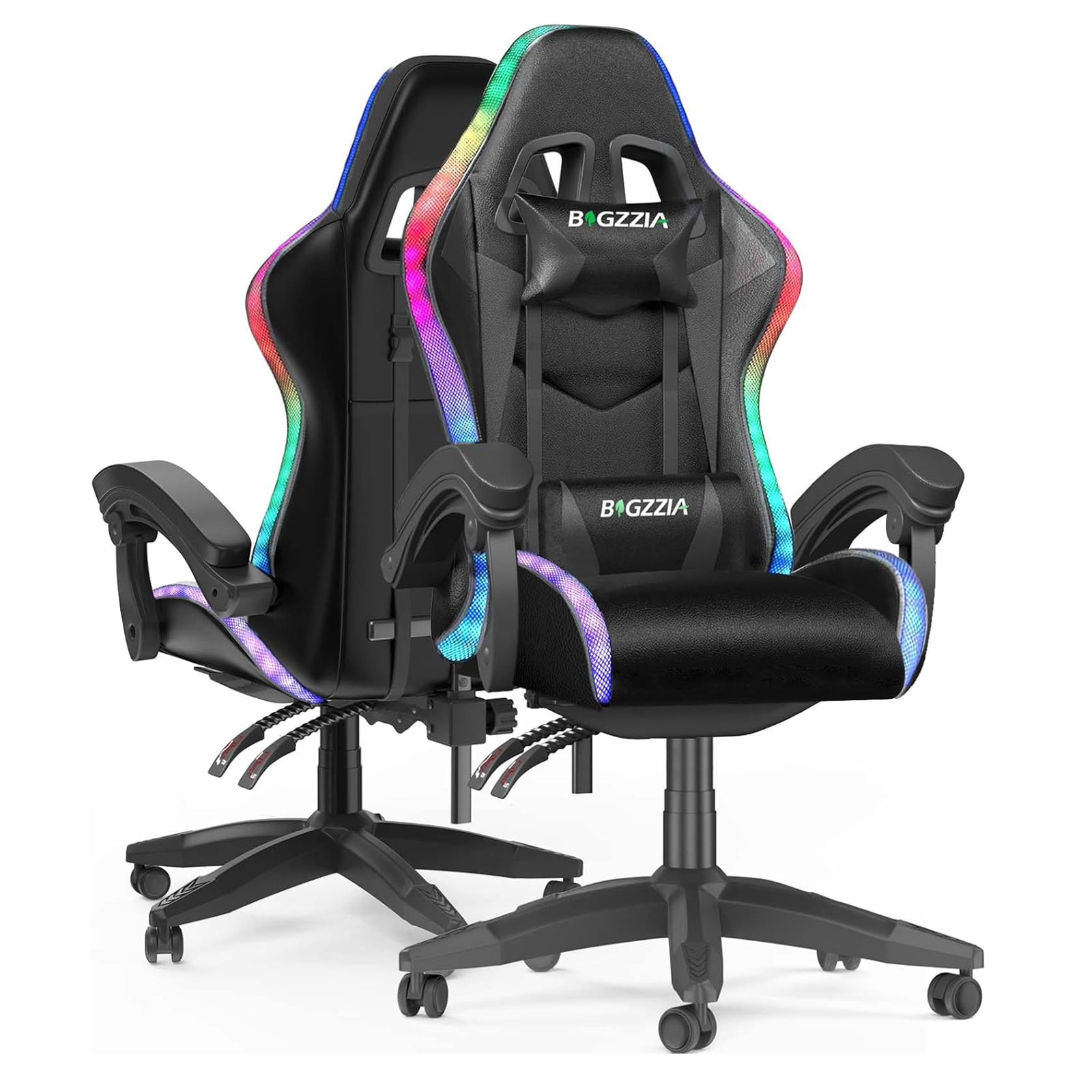 RGB Gaming Chair LED Lights and Ergonomic Computer Chair Reclining PU Leather High Back Video Game Chair Linkage Armrest