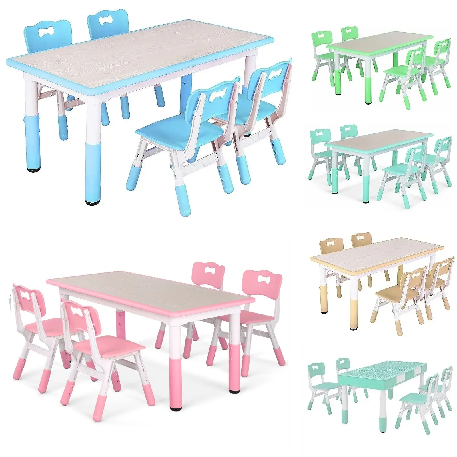Set tavolo e 4 sedie per bambini, set tavolo e sedie per bambini regolabili in altezza, scrivania Graffiti, gambe antiscivolo, multiatti per bambini