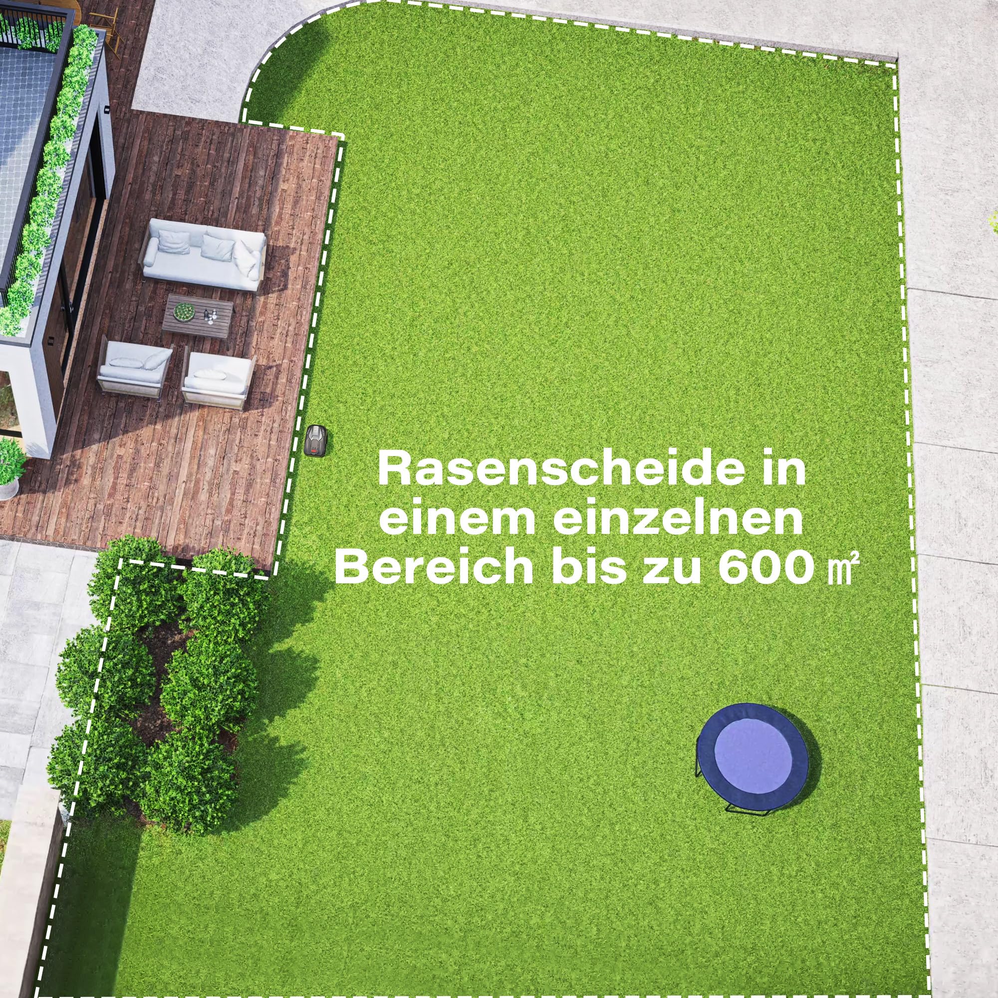 SUNTEK robotgrasmaaier zonder grensdraad AI Vision-camera, max. 600 m2, nauwkeurige obstakelvermijding, IPX5 waterbescherming,