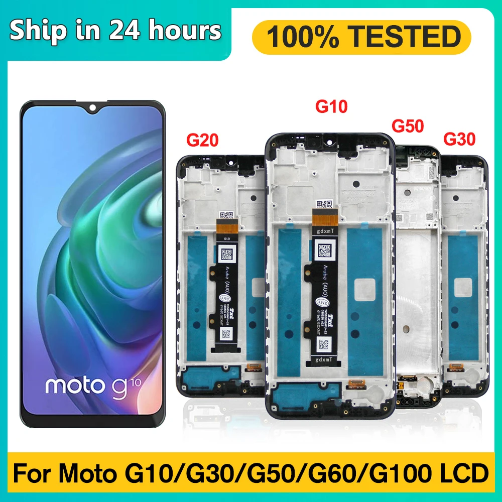 ทดสอบ 100% สําหรับ Motorola Moto G10 G20 G30 จอแสดงผล LCD Touch Screen Digitizer withFrame, สําหรับ MotoG30 G50 G60 G100 เปลี่ยนจอแสดงผล